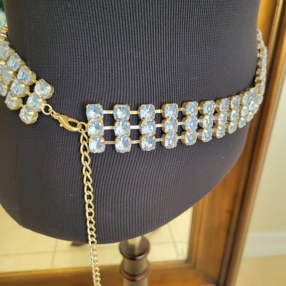 Vintage Womens Light Blue Acrylic Rhinestone Chain Belt - Picture 7 of 9
